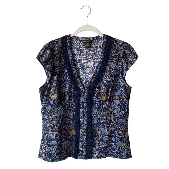 Eddie Bauer Women’s 100% Silk Cap Sleeved V Neck Blouse Size Large - Picture 1 of 11